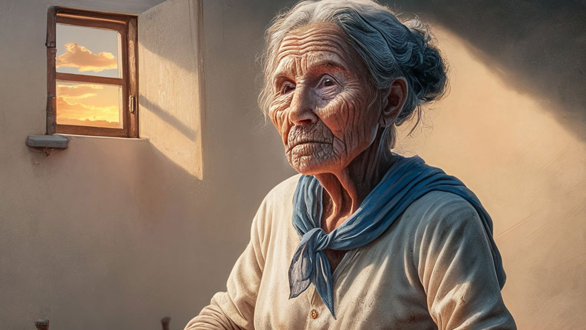 Eine Illustration einer alten Damen zu Tod einer Hundertjährigen